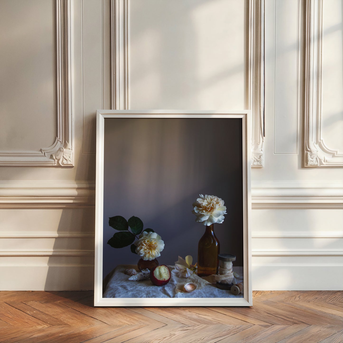 Botanical art of still-life of peach roses by Emma Harris