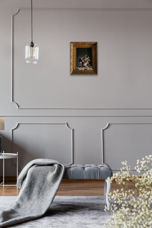 Cherries & Rose in Gold Vintage Frame