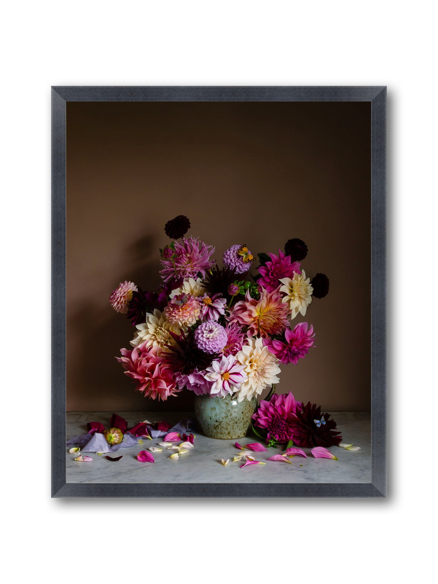 Botanical still-life photograph by Emma Harris in black frame