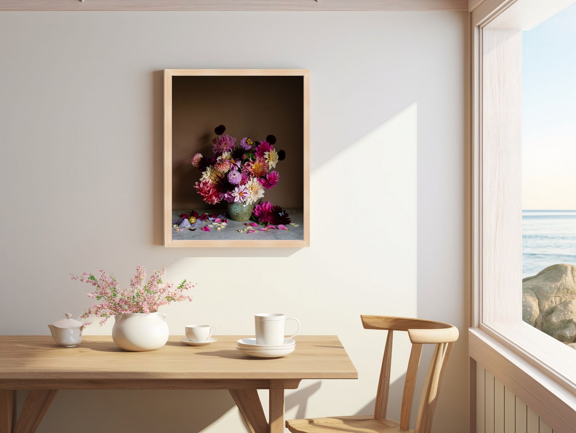 Dahlia photograph in oak frame