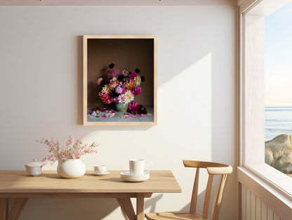 Dahlia photograph in oak frame