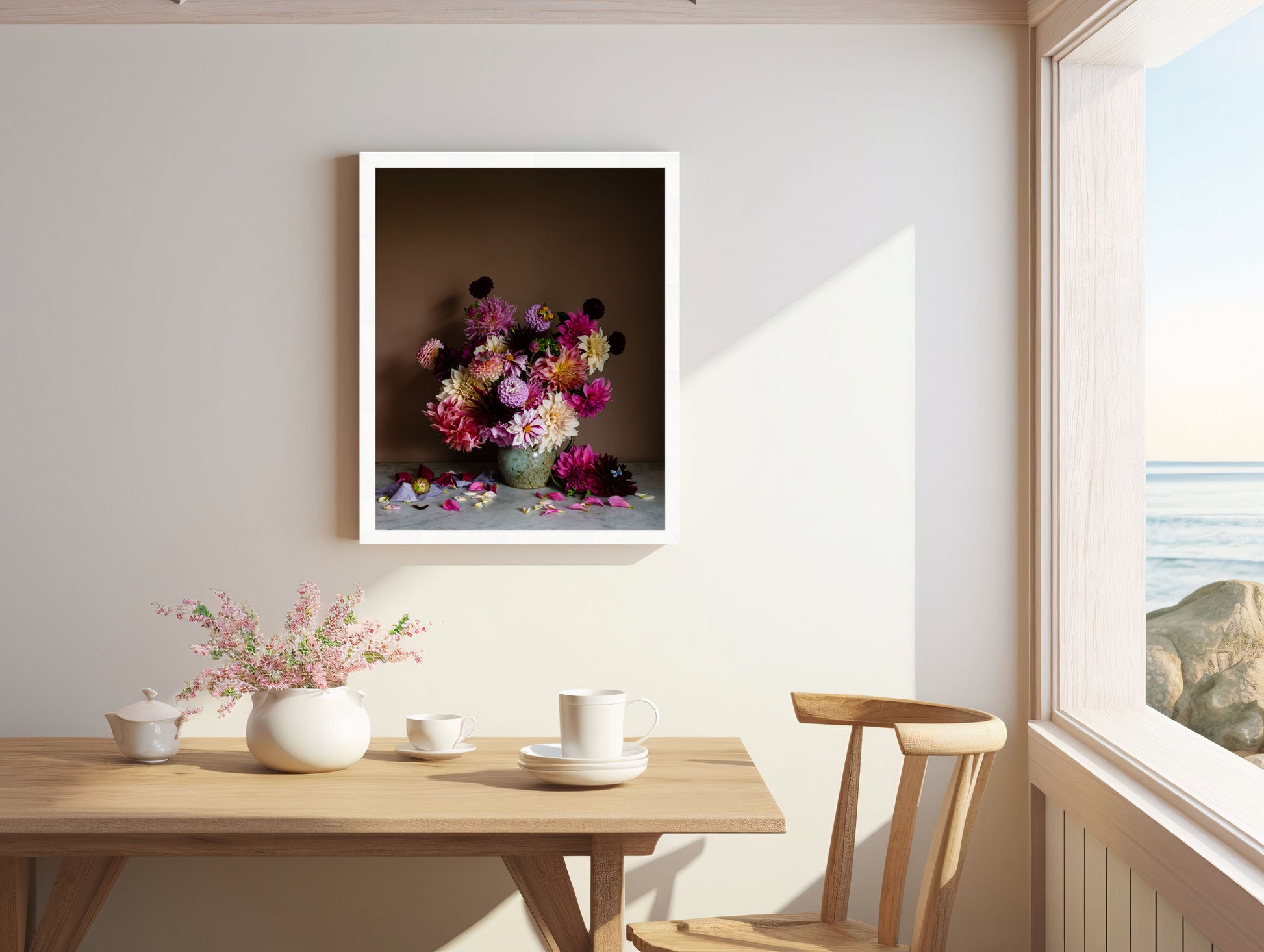 Flower artwork in white frame by Emma Harris