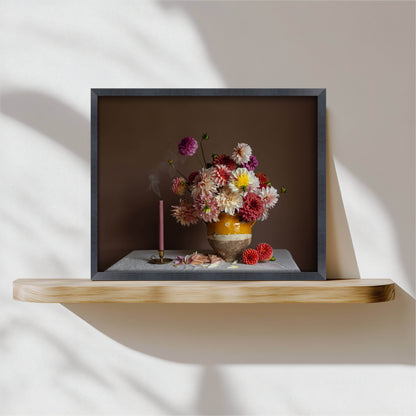 Framed still-life floral art by Emma Harris