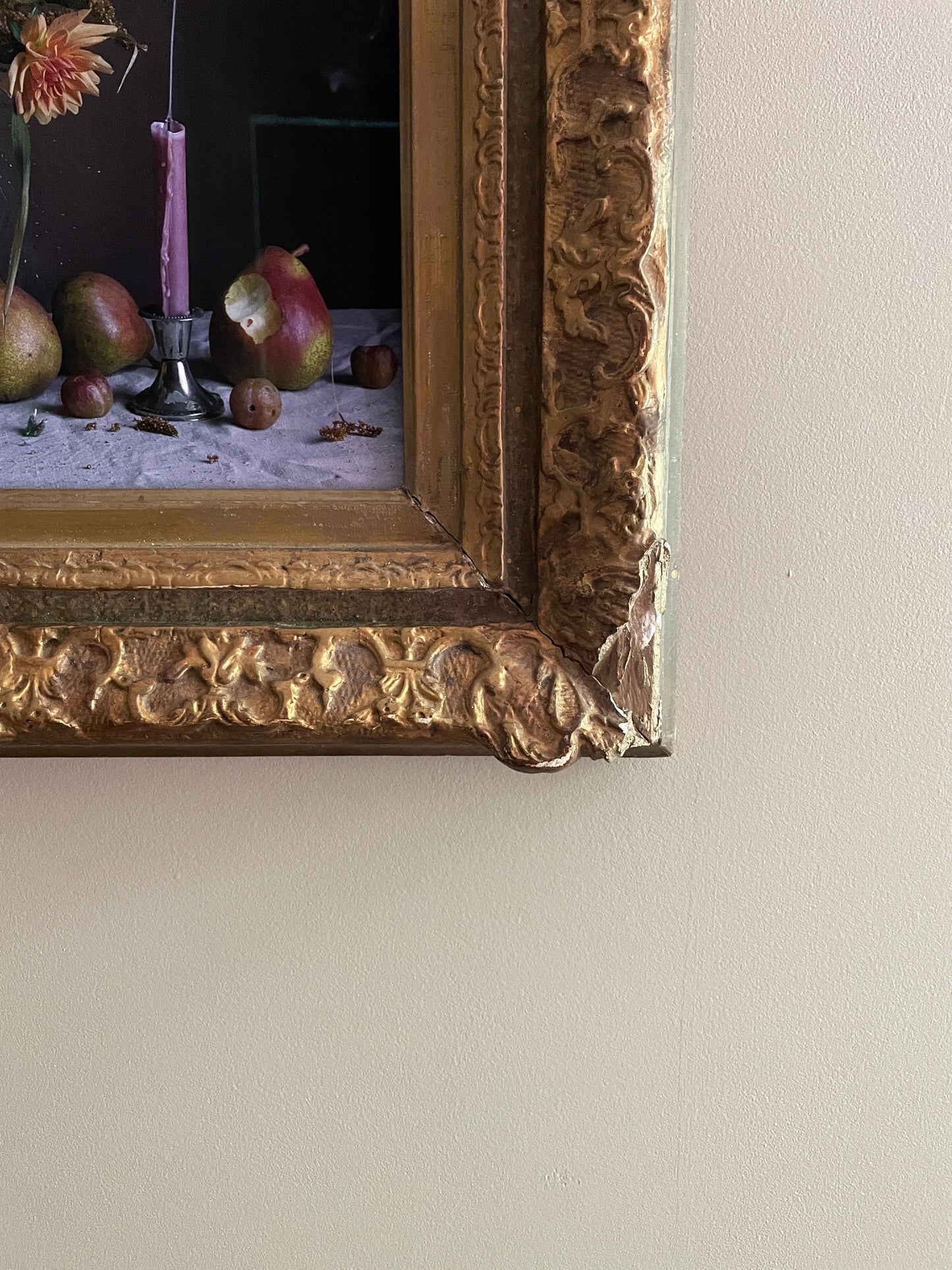 Dahlia & Pear Still-Life Limited Edition Print in Vintage Frame