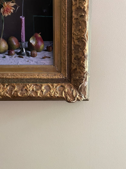 Dahlia & Pear Still-Life Limited Edition Print in Vintage Frame