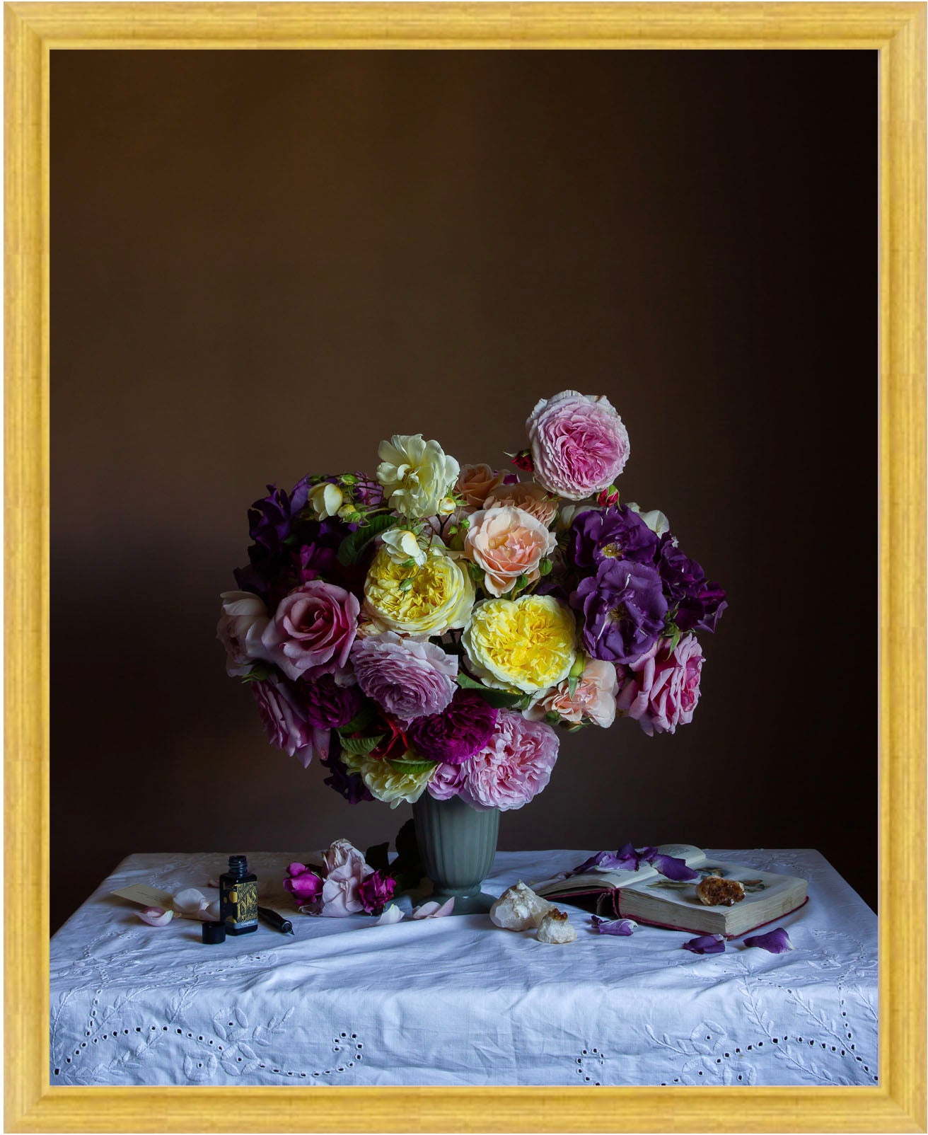 Framed fine art floral photograph of garden roses