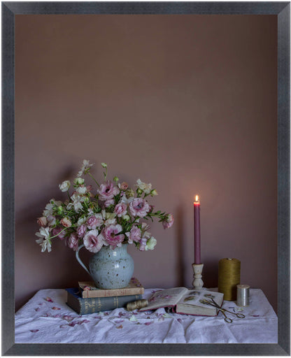 Ranunculus & Thread Limited Edition Floral Art Print by Emma Harris shown in black frame