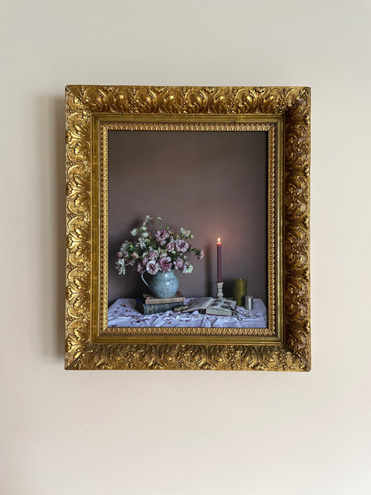 Floral art print of ranunculus by Emma Harris framed in vintage frame