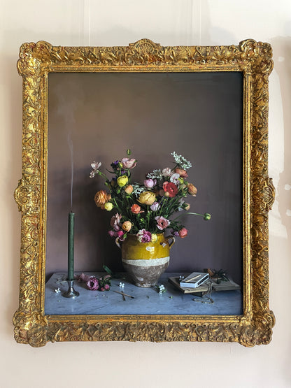 One of a kind floral art print of ranunculus in vintage frame